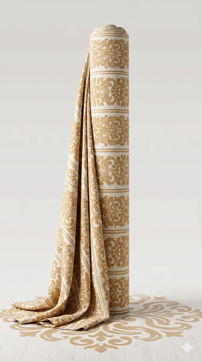 48 Inches Width Damask Beige Polyester Fabric