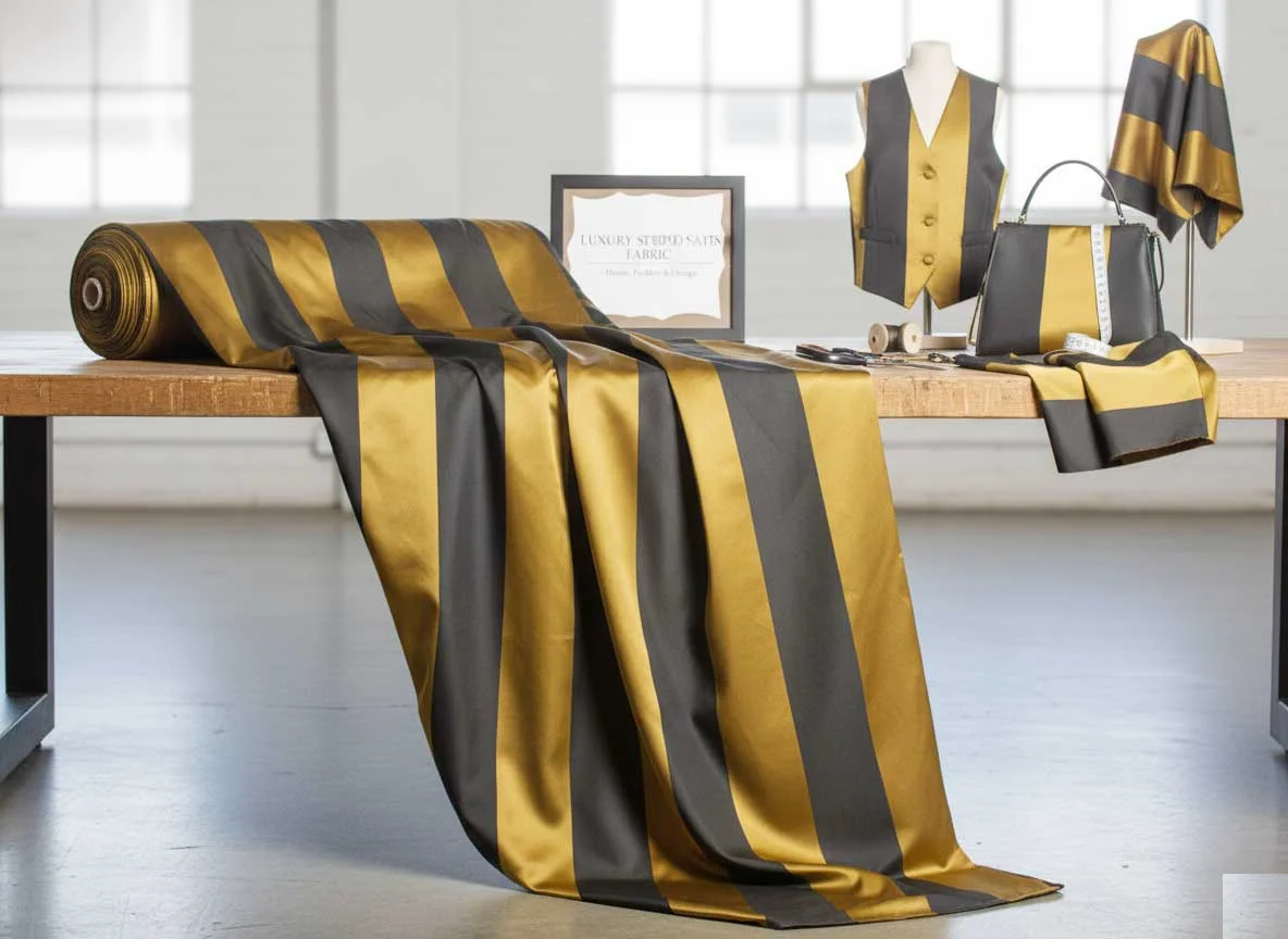Black Gold Satin Stripes Tafetta Fabric