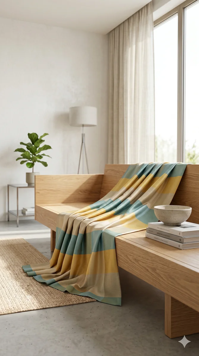 Blue Gold Big Checks Poly Dupion Fabric