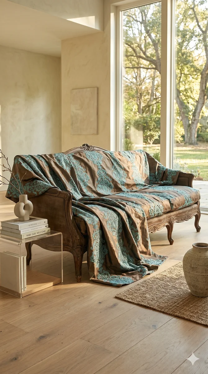 Blue Thread Embroidery Poly Dupion Fabric